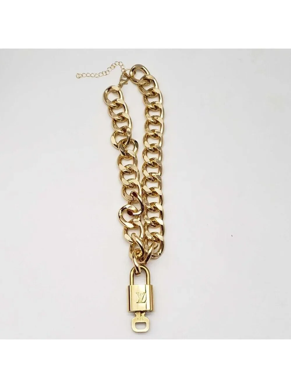 Authentic Louis Vuitton Lock & Key with Unbranded Cuban Stylle Gold Plated Chain